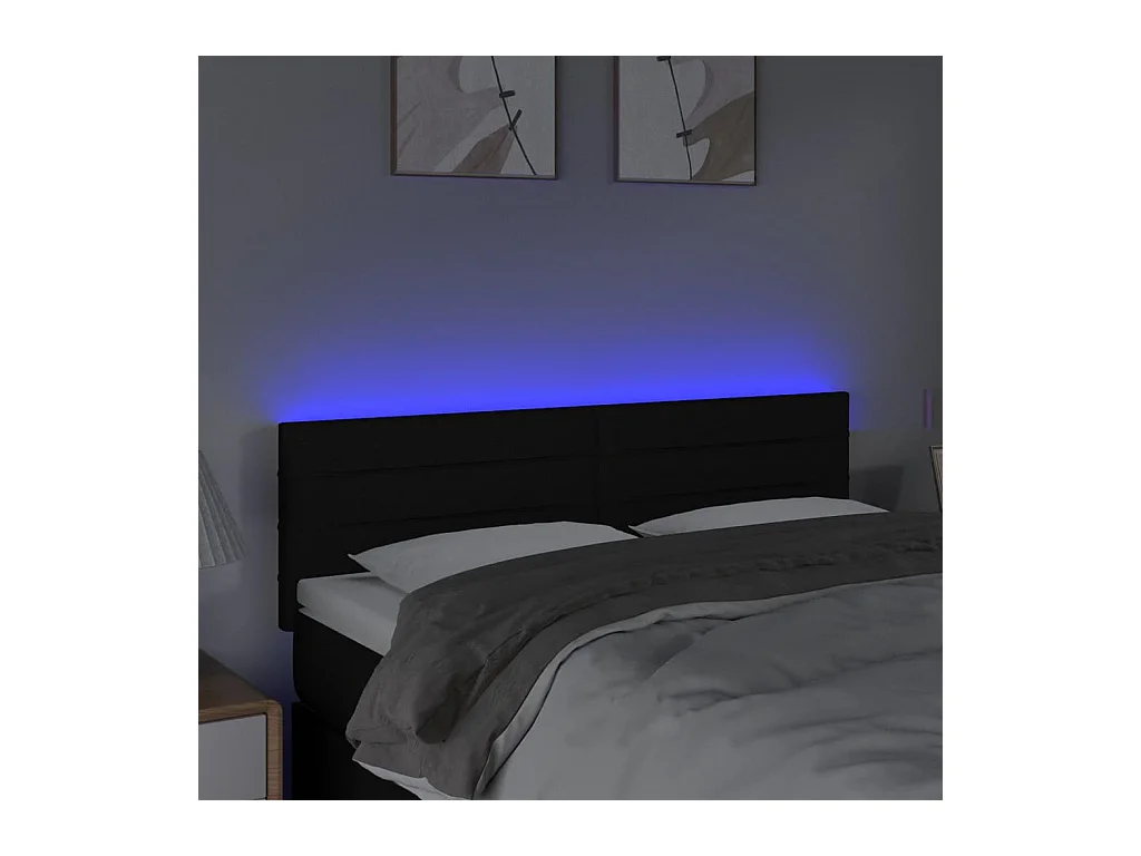 Tête de lit à LED Noir 144x5x78/88 cm Tissu