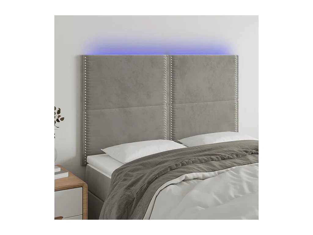 Tête de lit à LED Gris clair 144x5x118/128 cm Velours
