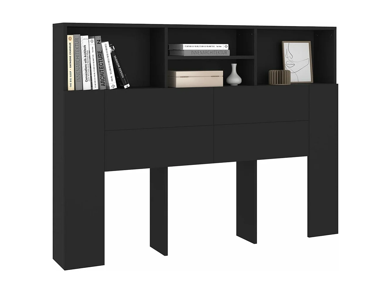 Armoire de tête de lit Noir 140x19x103,5 cm