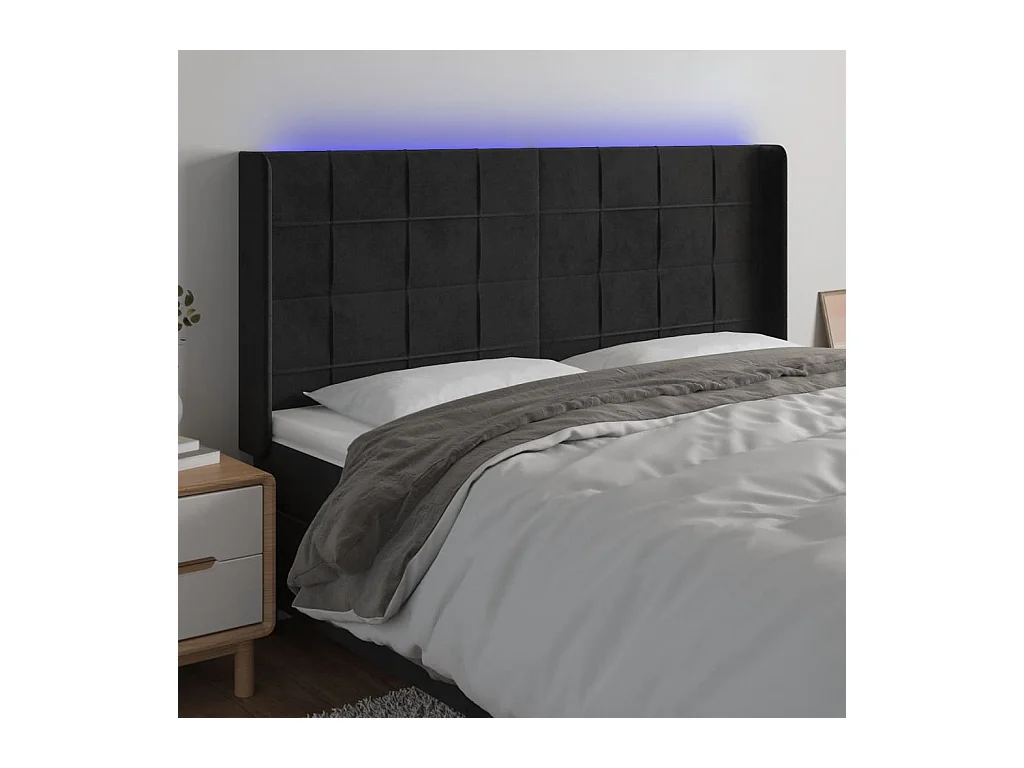 Tête de lit à LED Noir 203x16x118/128 cm Velours