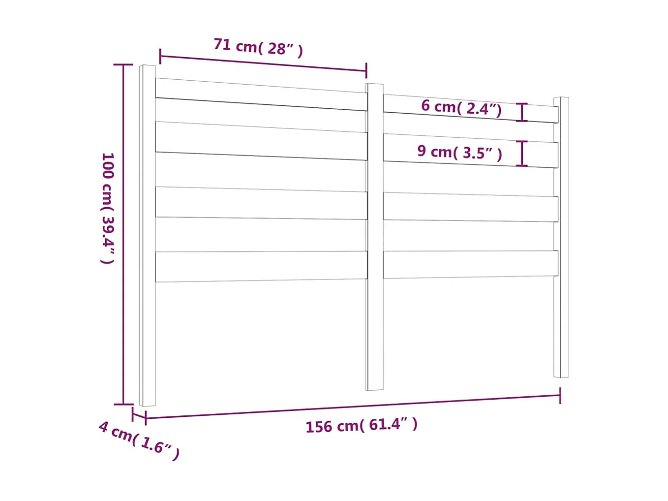 Hoofdbord 156x4x100 cm massief grenenhout grijs