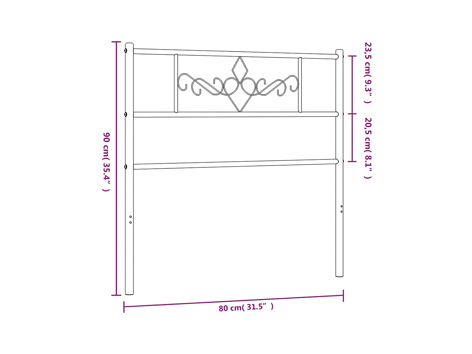 Tête de lit métal noir 75 cm