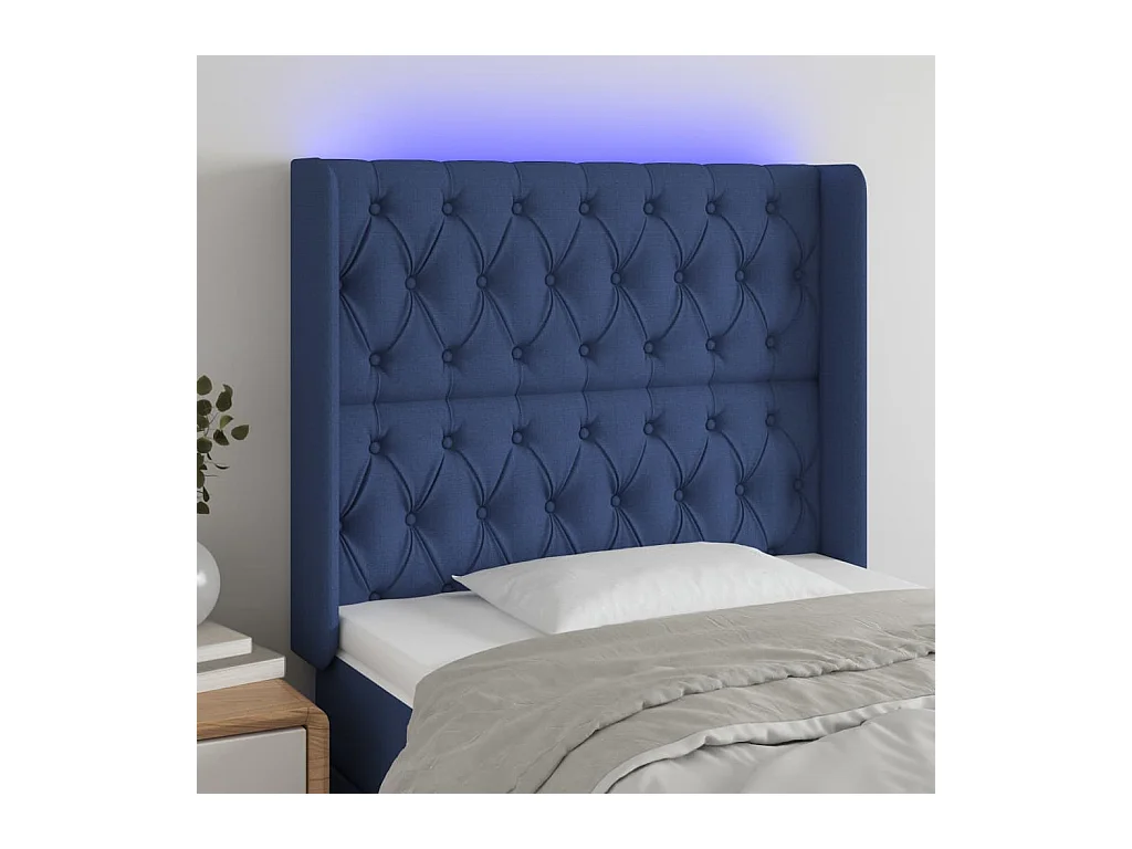 Tête de lit à LED Bleu 93x16x118/128 cm Tissu