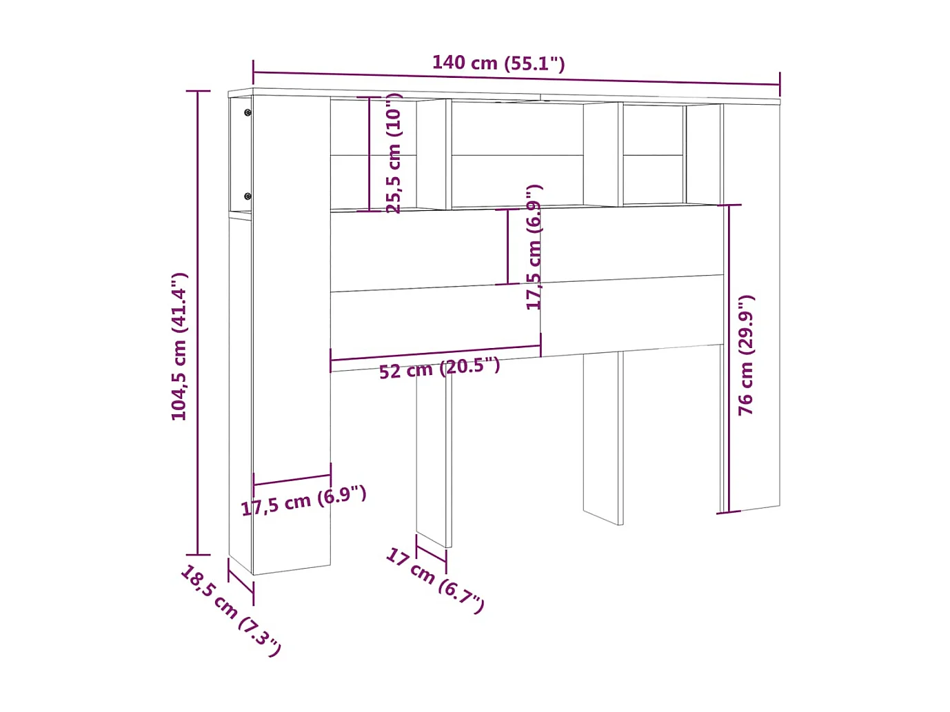 Armoire de tête de lit Gris béton 140x18,5x104,5 cm