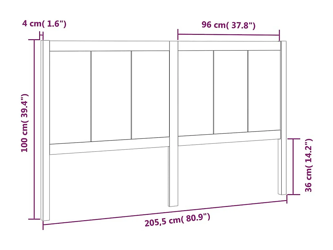 Cabecero de cama madera maciza de pino 205,5x4x100 cm