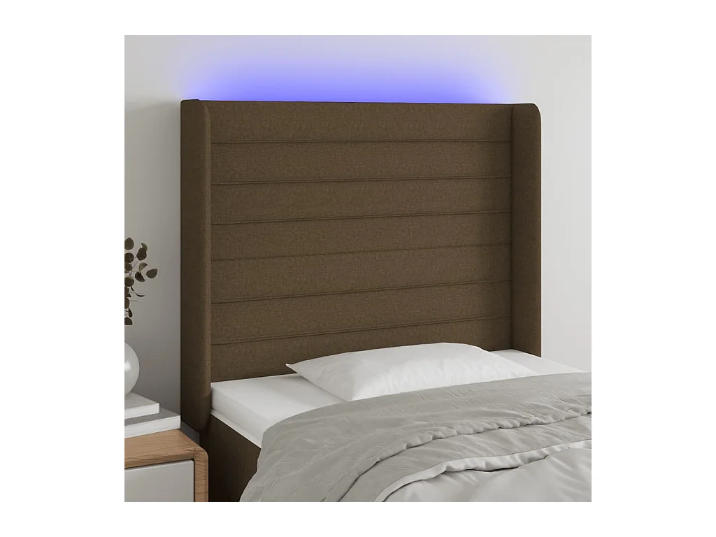 Tête de lit à LED Marron foncé 83x16x118/128 cm Tissu