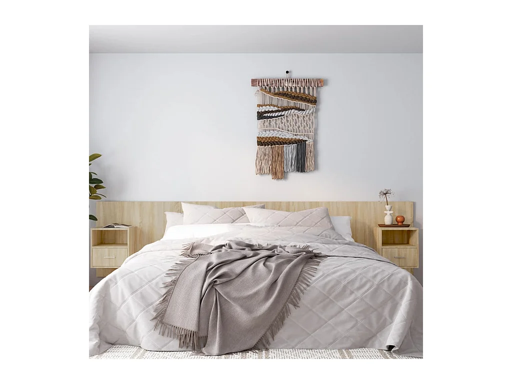 Cabecero de cama con mesitas madera contrachapada roble Sonoma
