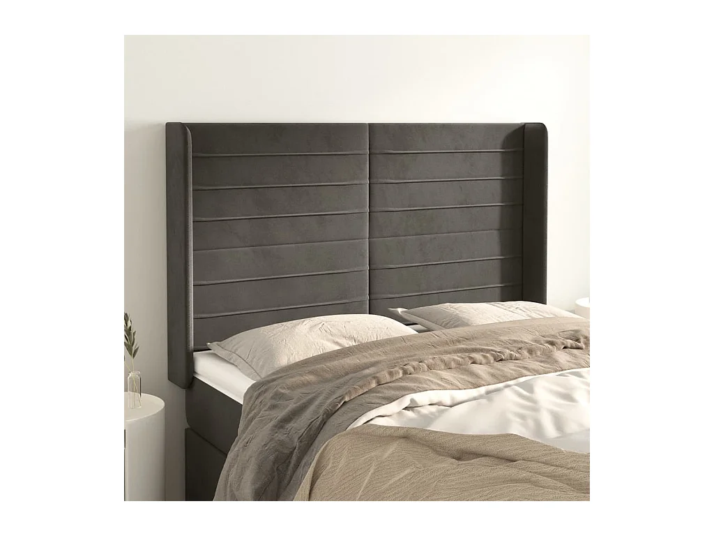 Tête de lit avec oreilles Gris foncé 147x16x118/128 cm Velours