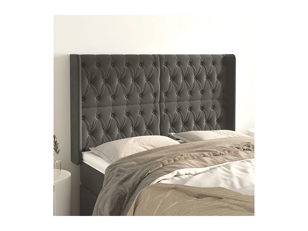 Tête de lit avec oreilles Gris foncé 163x16x118/128 cm Velours