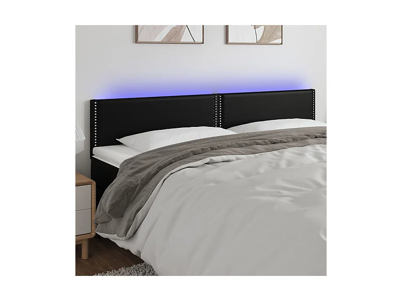 Cabeceira de cama c/ LED couro artificial 160x5x78/88 cm preto