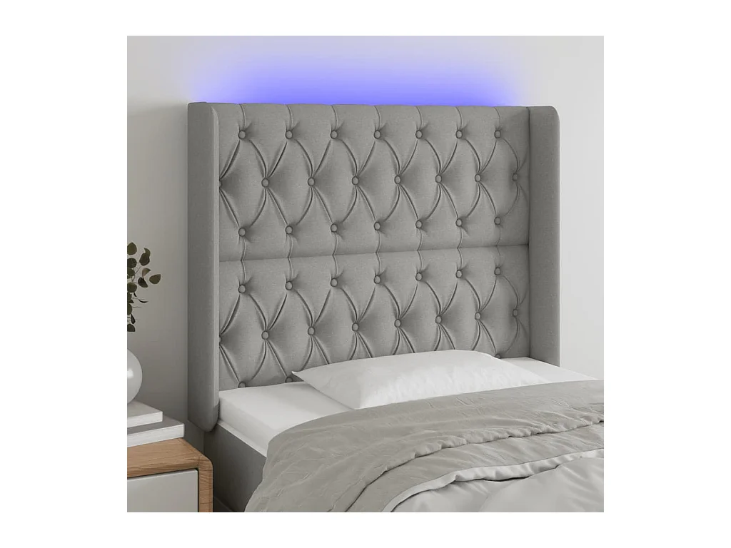 Tête de lit à LED Gris clair 93x16x118/128 cm Tissu