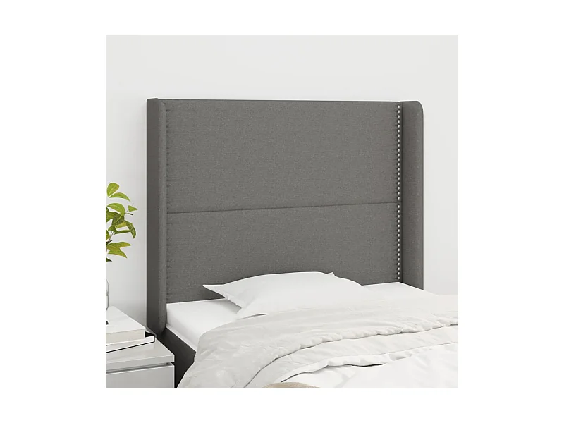 Tête de lit avec oreilles Gris foncé 83x16x118/128 cm Tissu