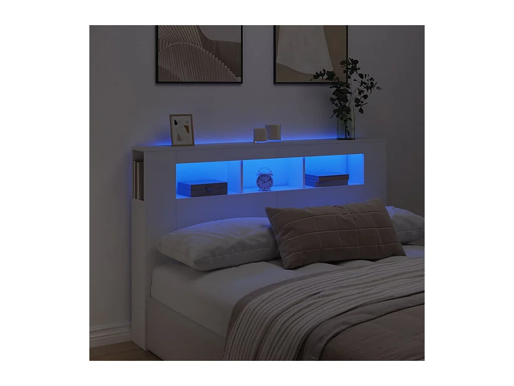 Tête de lit à LED blanc 160x18,5x103,5 cm bois d'ingénierie