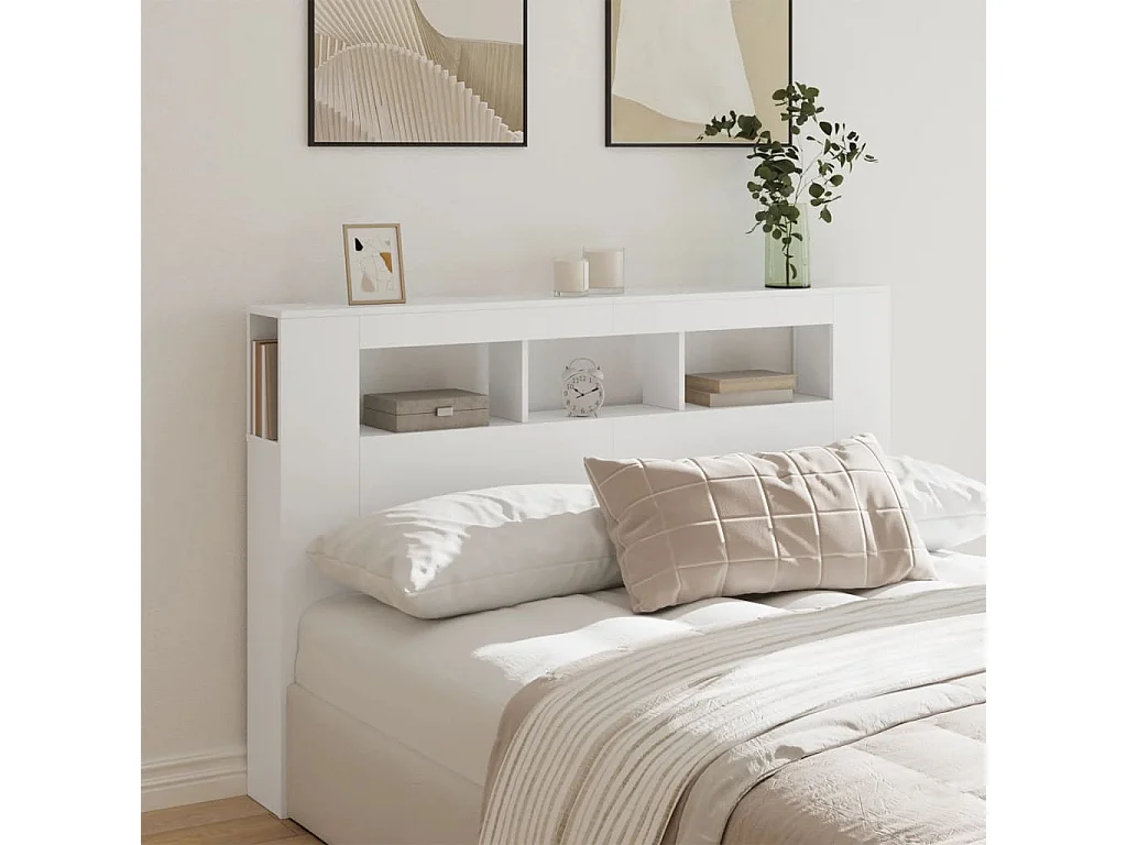 Tête de lit à LED blanc 160x18,5x103,5 cm bois d'ingénierie