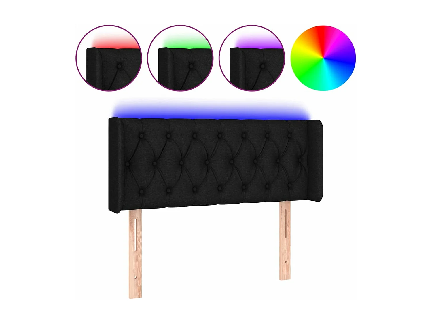 Cabecero con LED de tela negro 93x16x78/88 cm