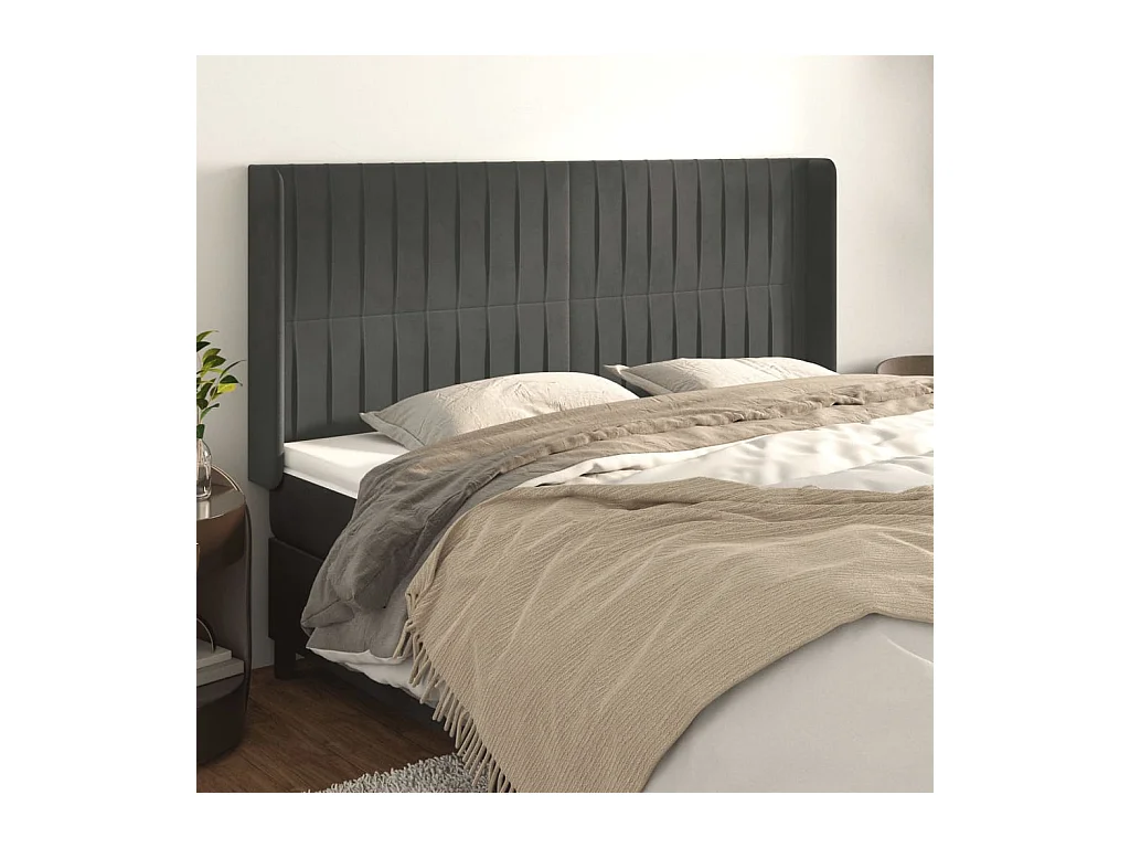 Tête de lit avec oreilles Gris foncé 163x16x118/128 cm Velours