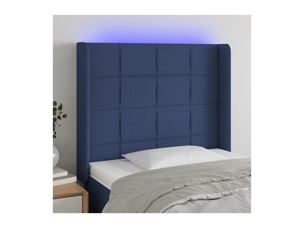 Hoofdbord LED 93x16x118/128 cm stof blauw