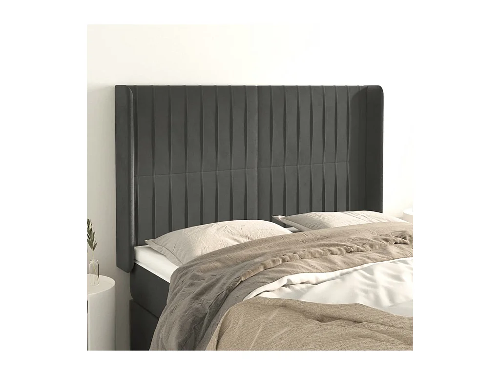 Tête de lit avec oreilles Gris foncé 147x16x118/128 cm Velours
