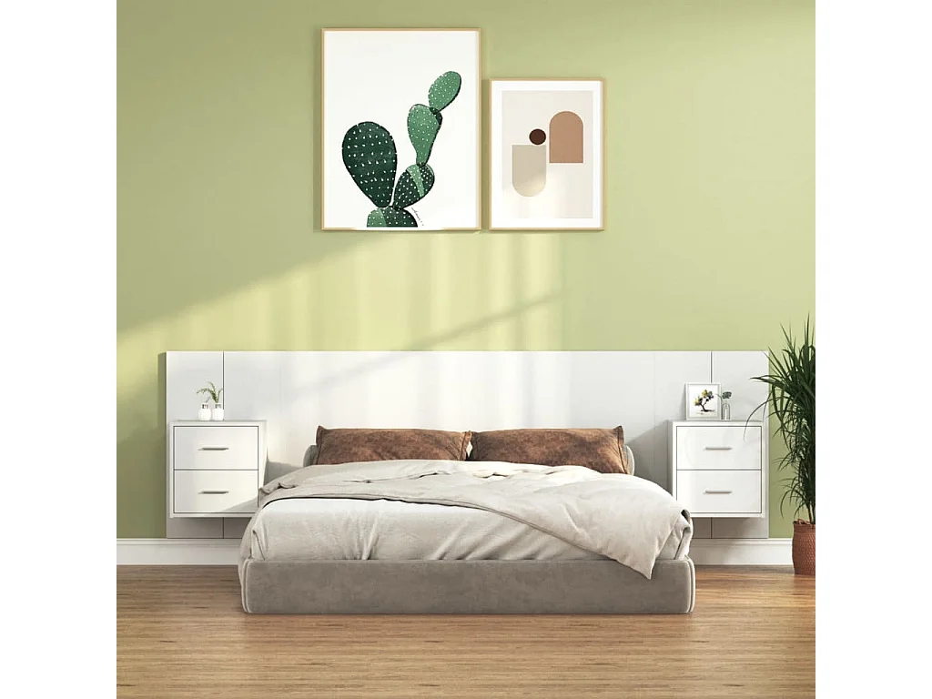 Tête de lit avec armoires Blanc Bois d'ingénierie