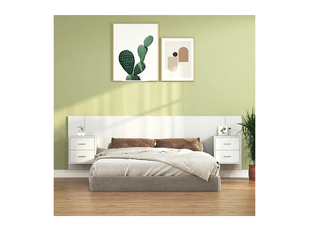 Tête de lit avec armoires Blanc Bois d'ingénierie
