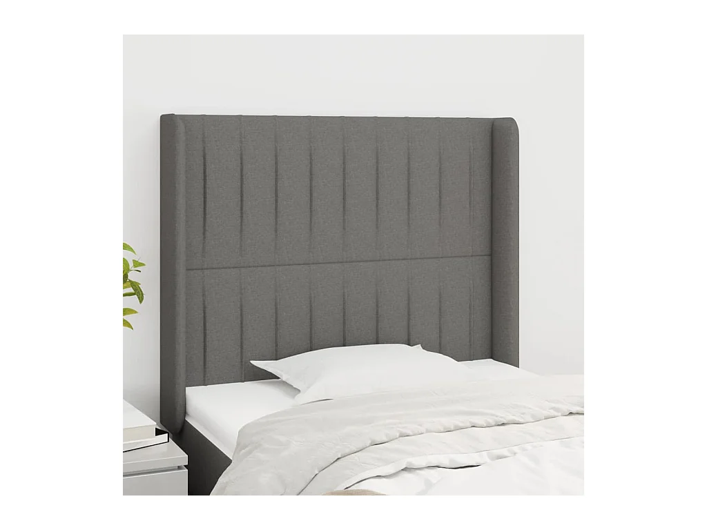 Tête de lit avec oreilles Gris foncé 93x16x118/128 cm Tissu