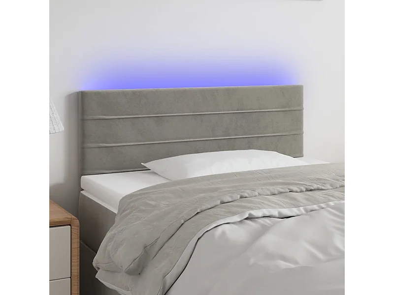 Cabeceira de cama c/ luzes LED tecido 90x5x78/88 cm cinza-claro