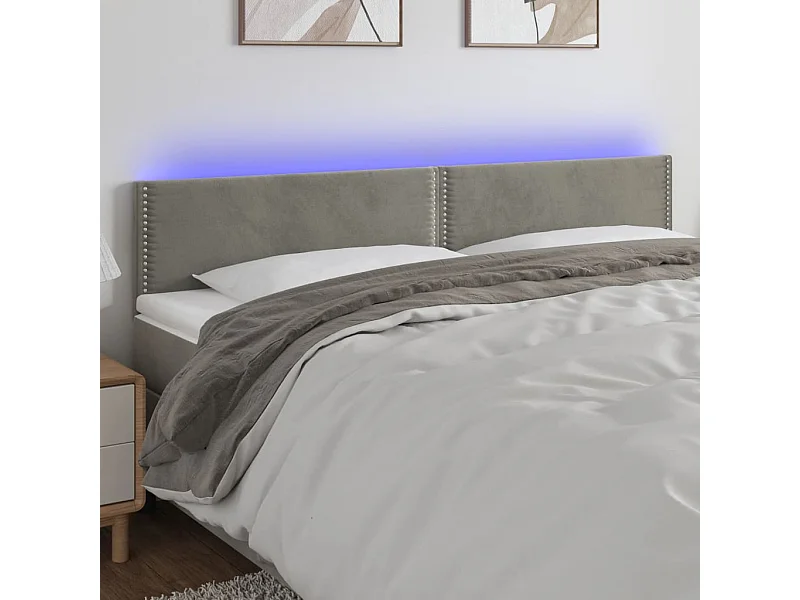 Cabeceira de cama c/luzes LED veludo 160x5x78/88 cm cinza-claro