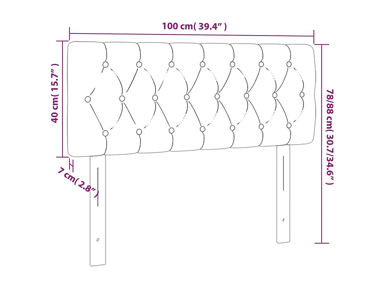Cabeceira de cama tecido 100x7x78/88 cm cinzento-escuro