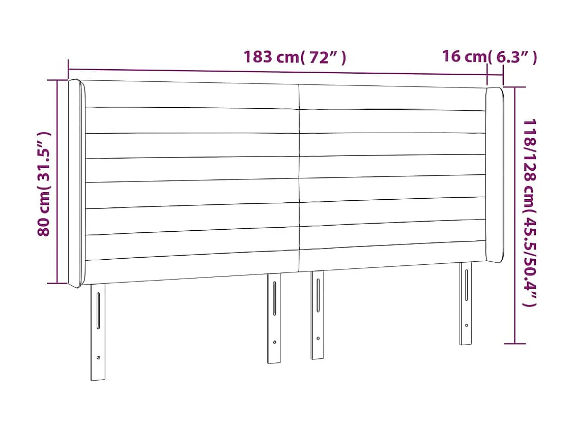 Hoofdbord met randen 183x16x118/128 cm fluweel donkergrijs