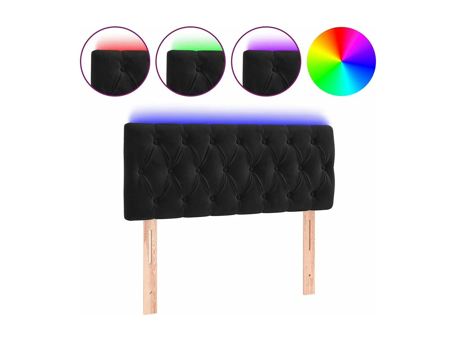 Cabeceira de cama c/ luzes LED veludo 90x7x78/88 cm preto