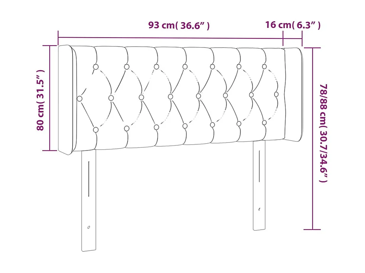 Hoofdbord met randen 93x16x78/88 cm stof crèmekleurig