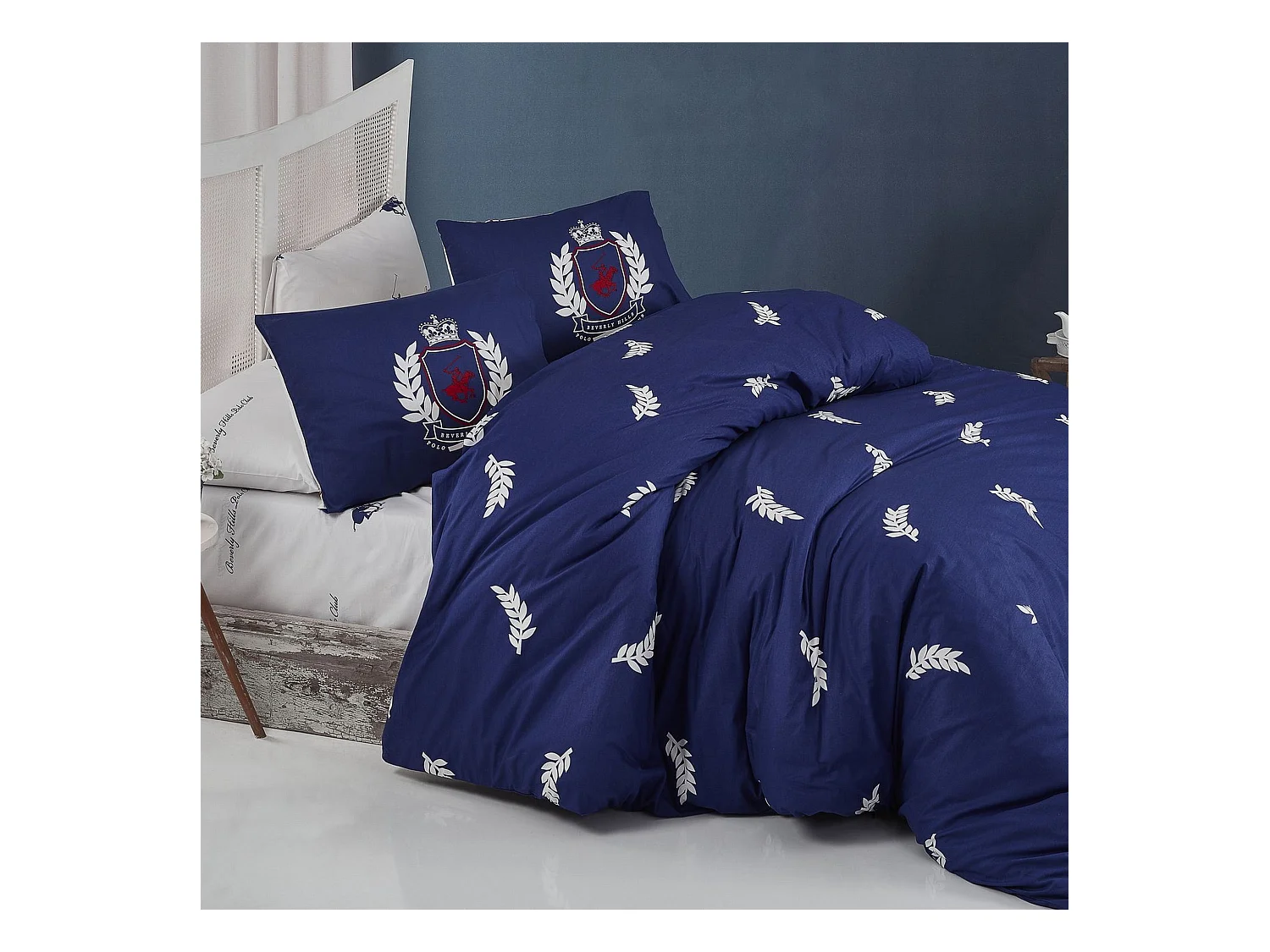Housse de couette 220x240 + 2 taies d'oreiller 60x60 cm Coton Bhpc 040 Dark Blue