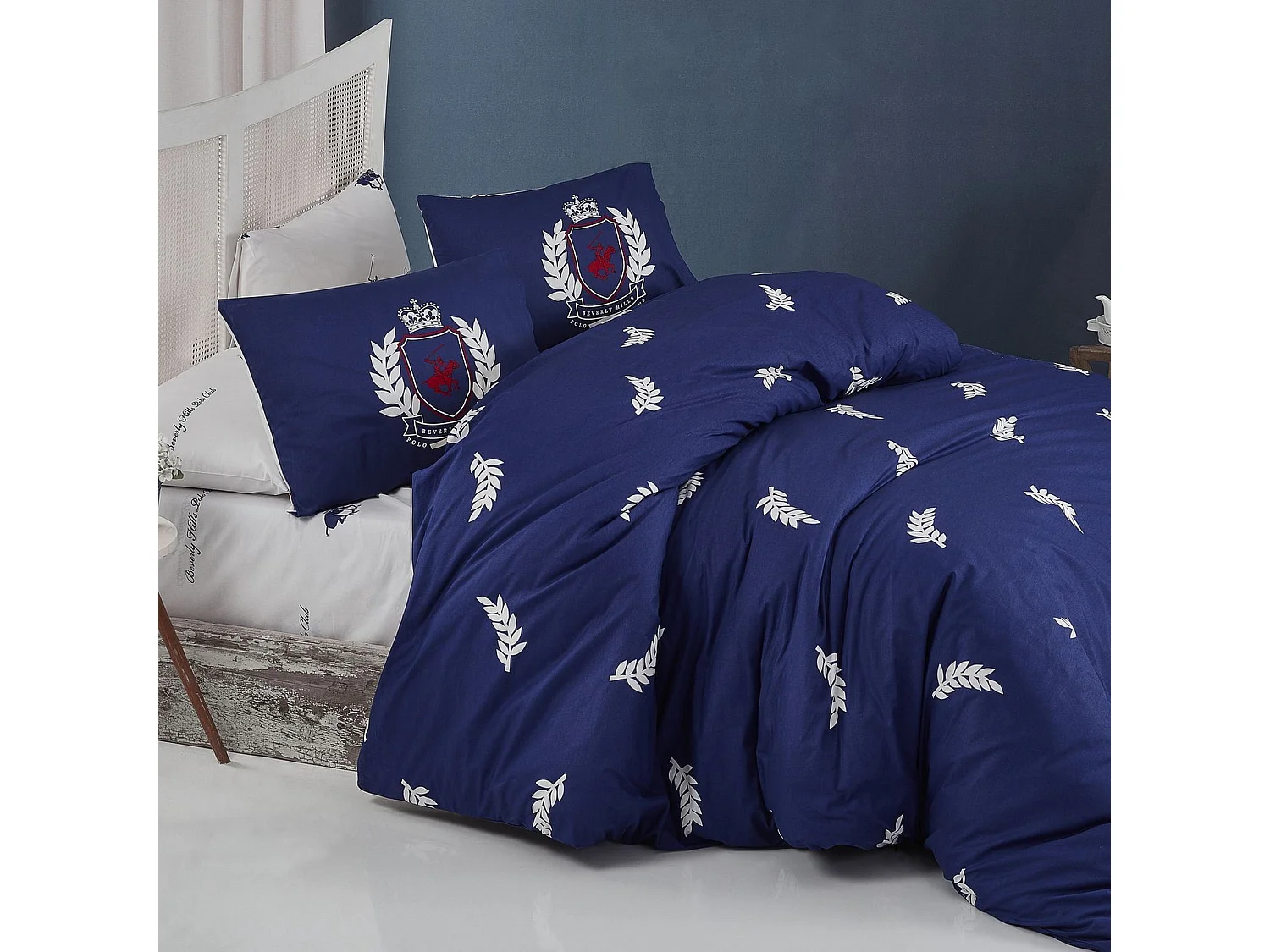Housse de couette 220x240 + 2 taies d'oreiller 60x60 cm Coton Bhpc 040 Dark Blue