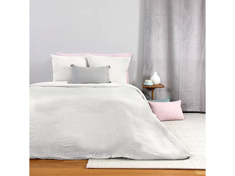 Juego de cama de doble gasa de algodón blanco 100% algodón - Tamaño 220 x 240 cm