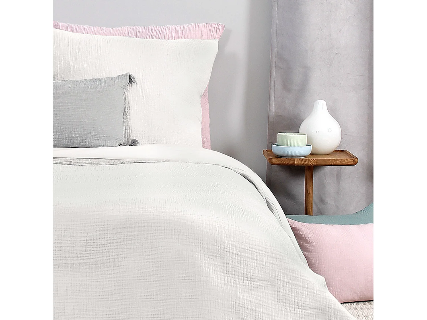 Juego de cama de doble gasa de algodón blanco 100% algodón - Tamaño 220 x 240 cm