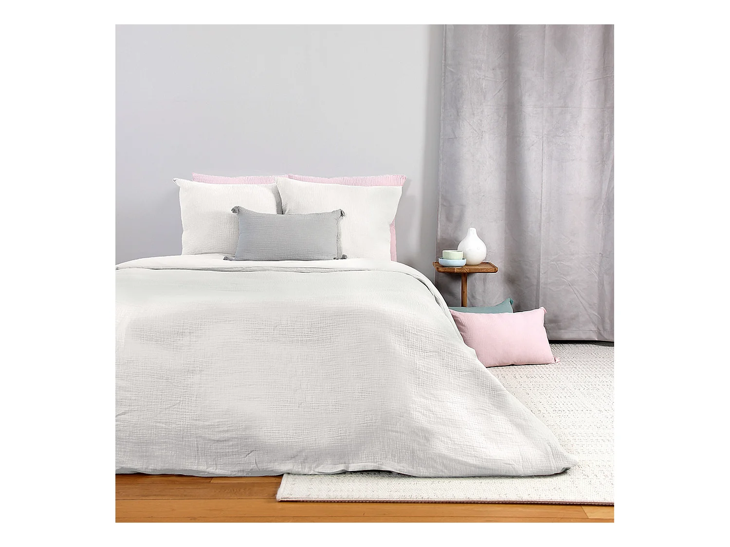 Parure de lit housse de couette avec taie d'oreiller 100% Gaze de Coton Blanc : Taille - 220 x 240 cm