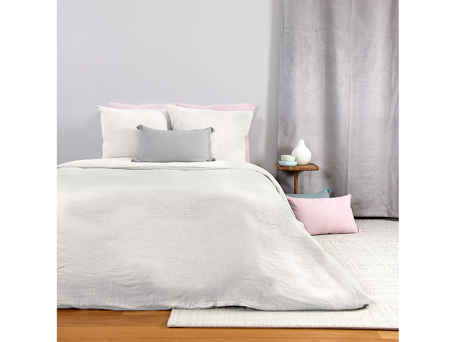 Juego de cama de doble gasa de algodón blanco 100% algodón - Tamaño 220 x 240 cm