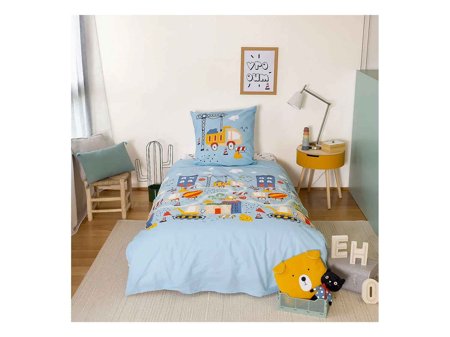 Housse de couette 140x200 + 1 taie d'oreiller 63x63 Coton Travaux