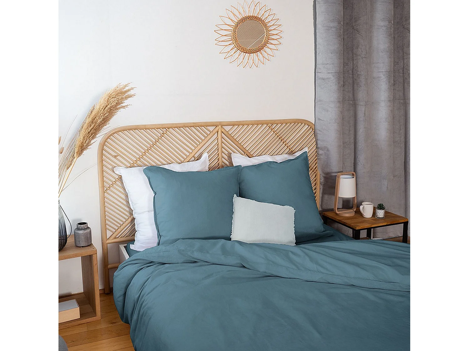 Housse de couette 240x260 + 2 taies d'oreiller 63x63 Lin Métis Lavé Marine