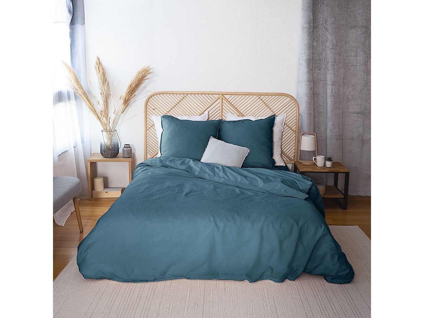 Housse de couette 240x260 + 2 taies d'oreiller 63x63 Lin Métis Lavé Marine