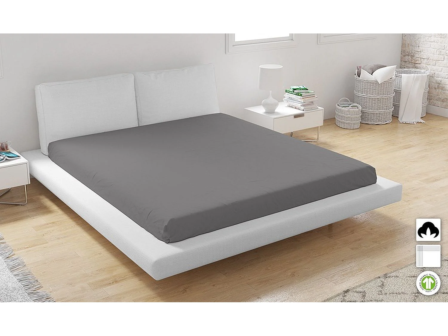 Lenzuolo con Angoli in Cotone Biologico 57 Fili 160x200 cm Grigio Antracite OEKO-TEX - Morbido, Confortevole, Antiallergico