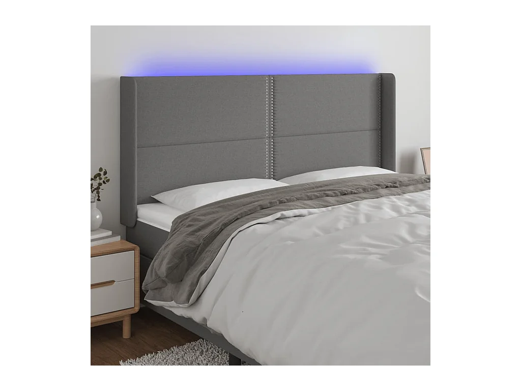 Tête de lit à LED Gris foncé 203x16x118/128 cm Tissu