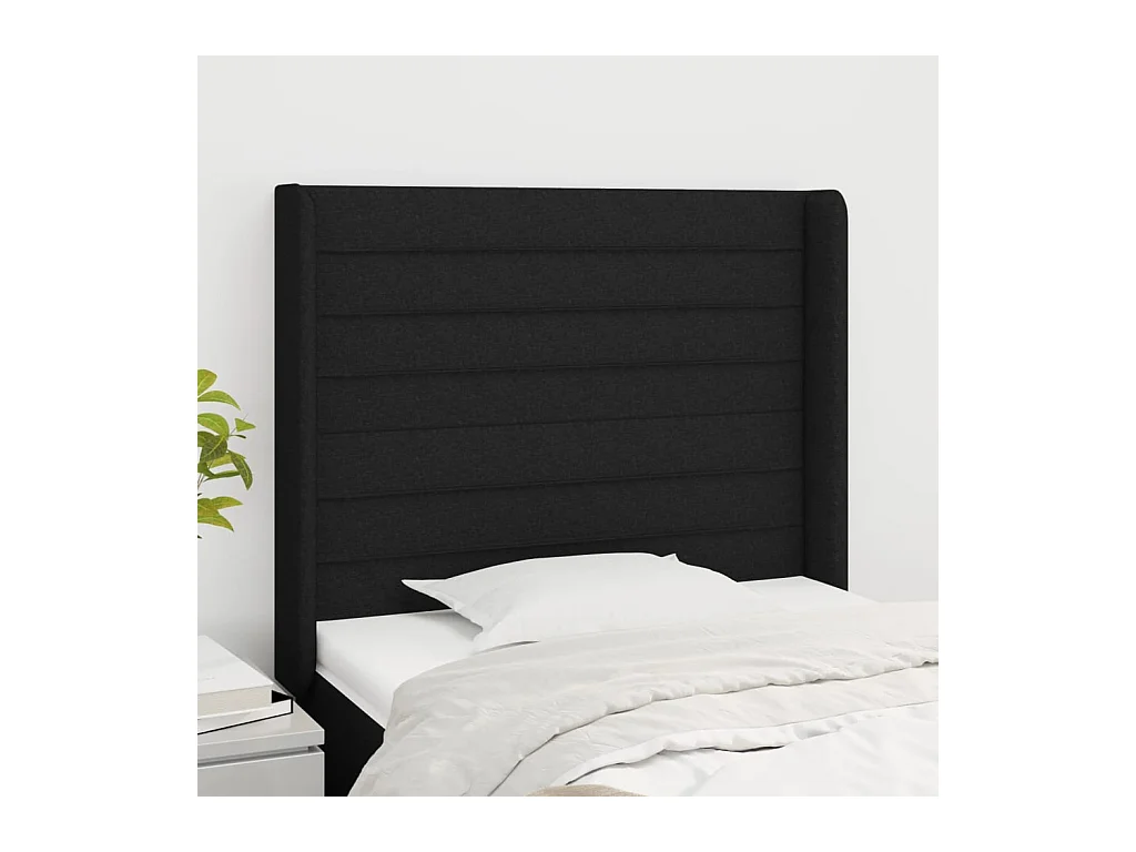 Tête de lit avec oreilles Noir 93x16x118/128 cm Tissu
