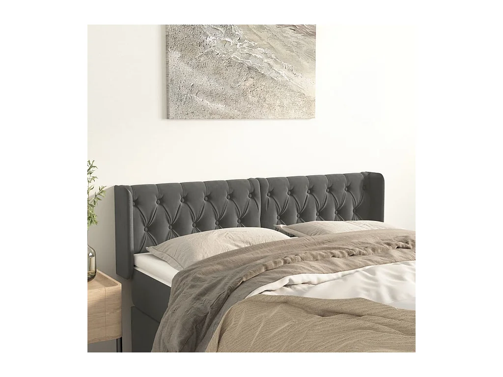 Tête de lit avec oreilles Gris foncé 163x16x78/88 cm Velours