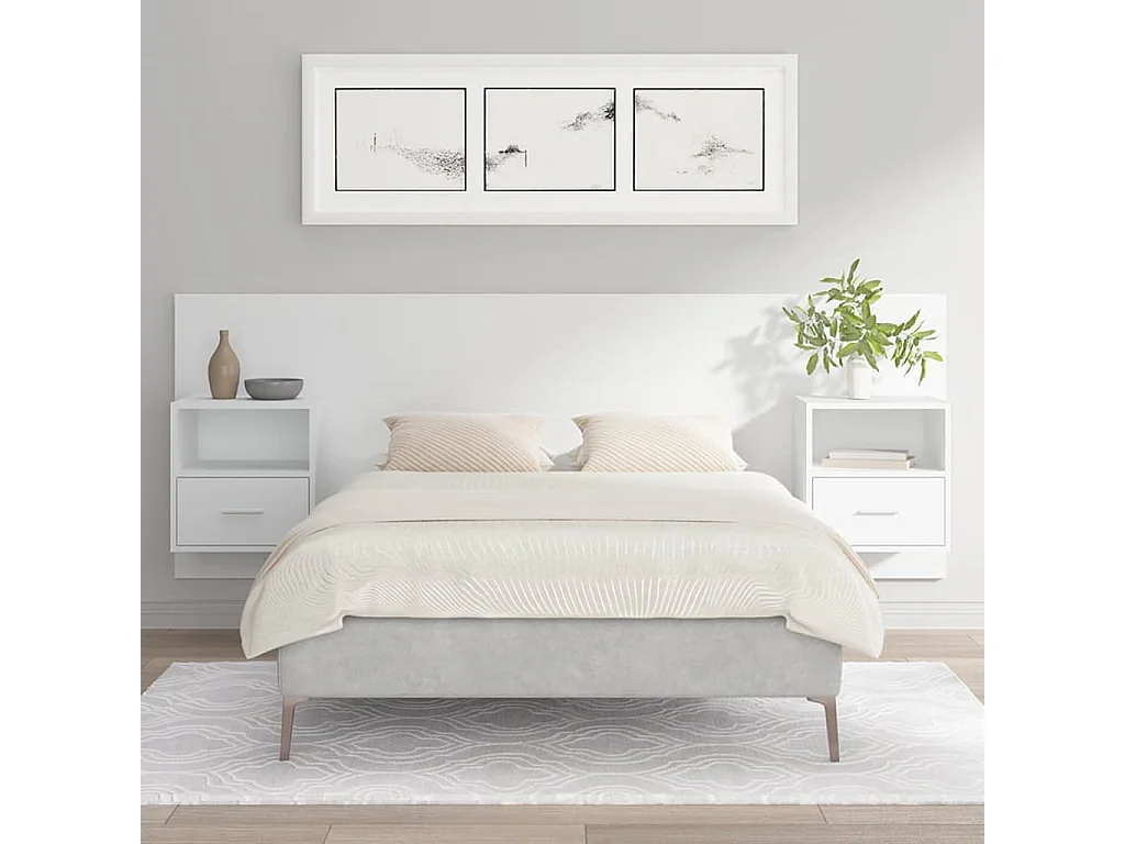 Tête de lit avec armoires Blanc Bois d’ingénierie