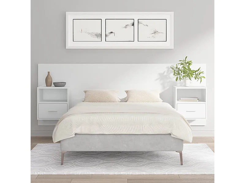 Tête de lit avec armoires Blanc Bois d’ingénierie