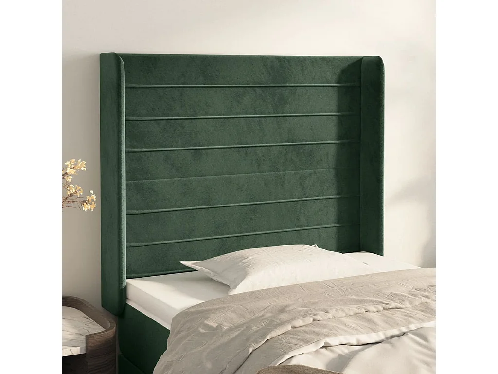 Tête de lit avec oreilles Vert foncé 83x16x118/128 cm Velours