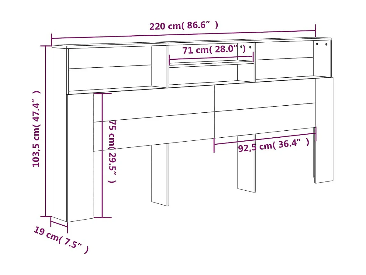 Mueble cabecero blanco brillante 220x19x103,5 cm