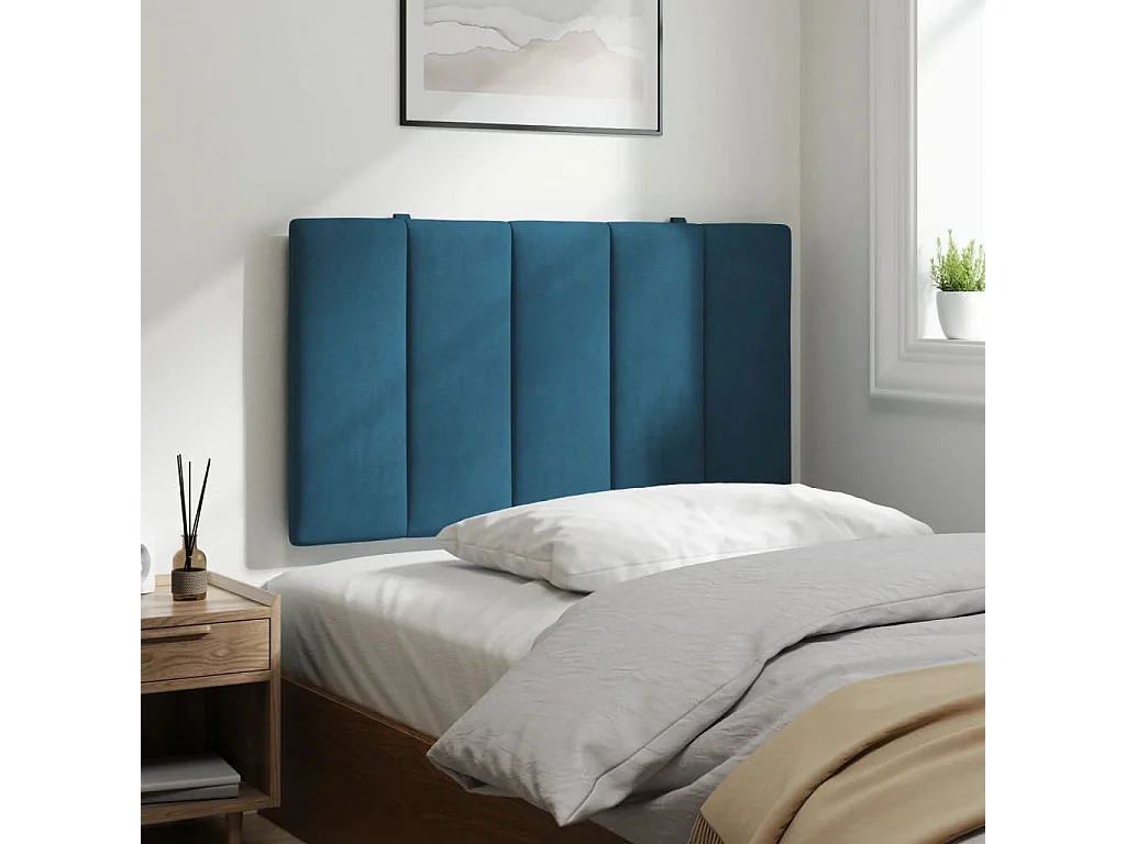 Tête de lit coussin bleu 80 cm velours