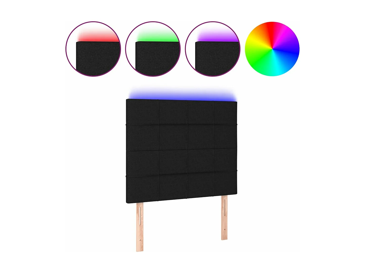 Cabeceira de cama c/ LED tecido 90x5x118/128cm preto